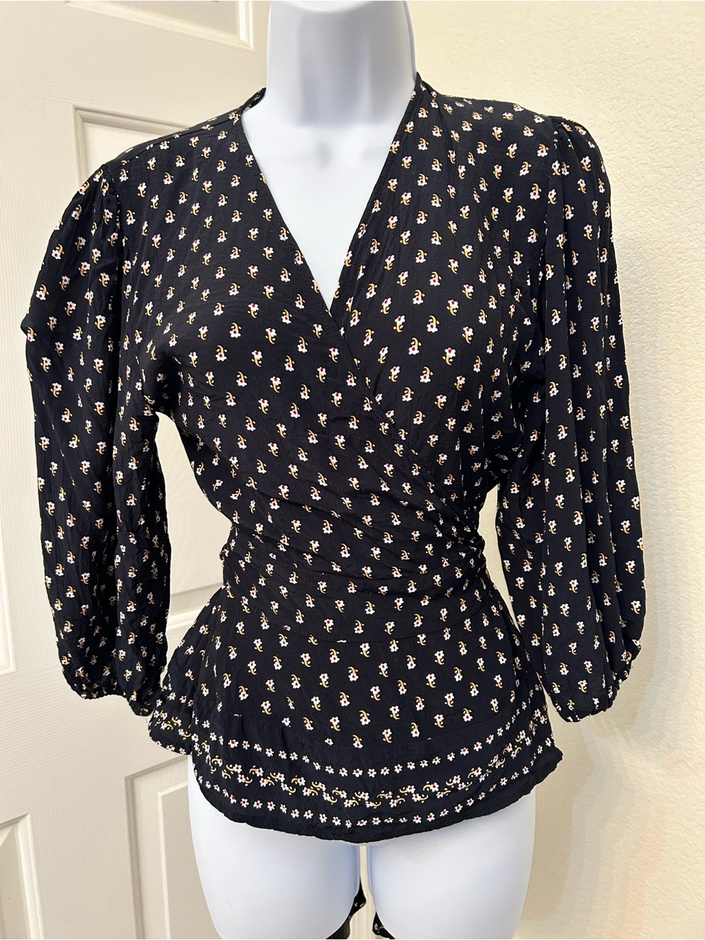 Faithfull the Brand Black Floral Wrap Blouse